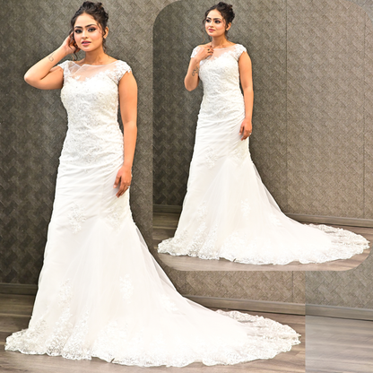 GownLink White Body Fitted Mermaid Wedding Gown with Long Train for Christian & Catholic Brides GL330XFM