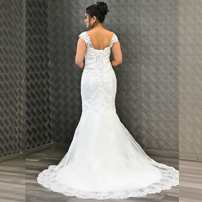 GownLink White Body Fitted Mermaid Wedding Gown with Long Train for Christian & Catholic Brides GL330XFM