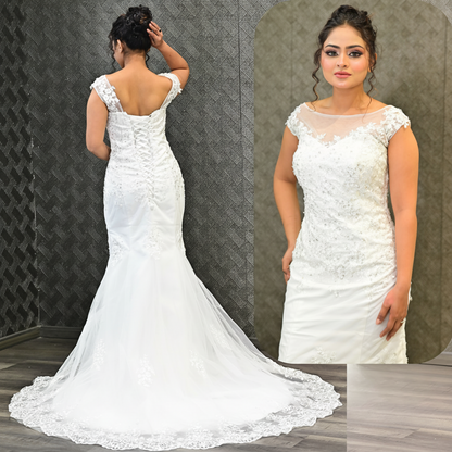 GownLink White Body Fitted Mermaid Wedding Gown with Long Train for Christian & Catholic Brides GL330XFM
