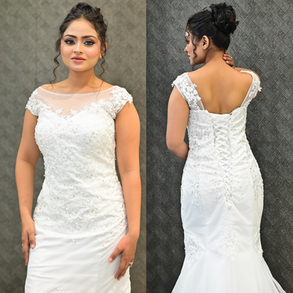 GownLink White Body Fitted Mermaid Wedding Gown with Long Train for Christian & Catholic Brides GL330XFM