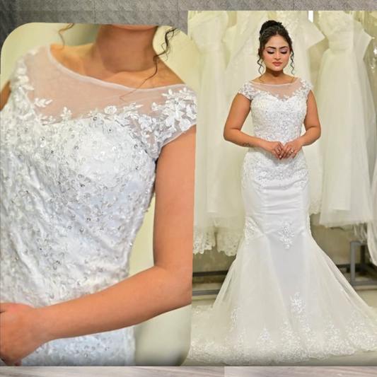 White Mermaid Wedding Train Gown for Christian and Catholic Wedding GL330XFM
