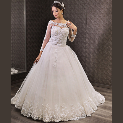 GownLink Luxury Bridal Train Gown for Women White Christian Church Wedding Dress GLGF042T