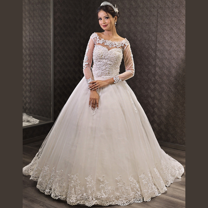 GownLink Luxury Bridal Train Gown for Women White Christian Church Wedding Dress GLGF042T