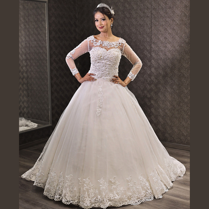 GownLink Luxury Bridal Train Gown for Women White Christian Church Wedding Dress GLGF042T