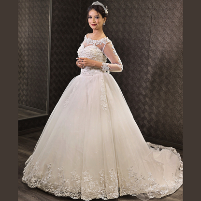 GownLink Luxury Bridal Train Gown for Women White Christian Church Wedding Dress GLGF042T