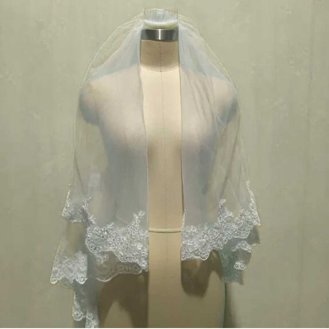 Gownlink's  Radiant Elegance Cathedral White Long 2 Layer Bridal Veil For Christian & Catholic Wedding GLV10