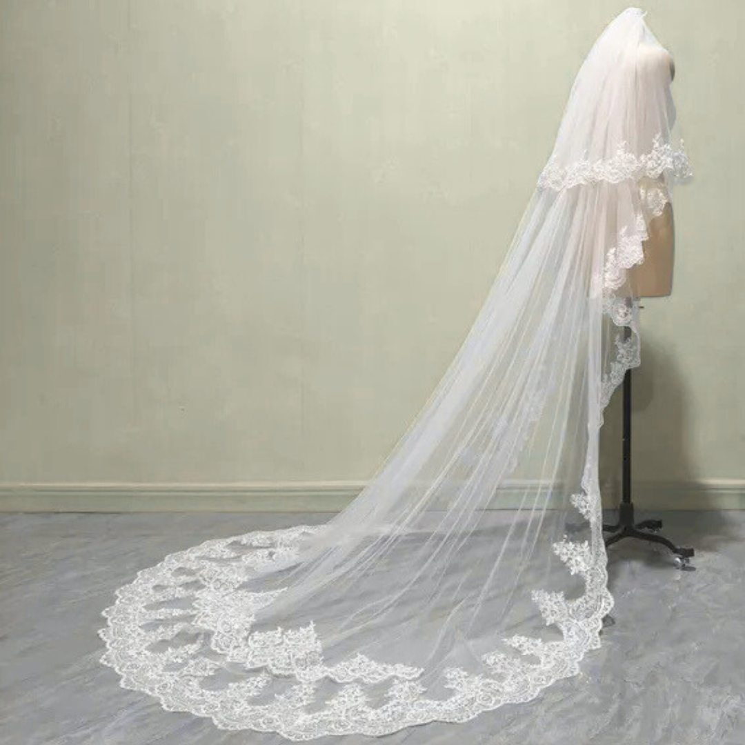 Gownlink's  Radiant Elegance Cathedral White Long 2 Layer Bridal Veil For Christian & Catholic Wedding GLV10