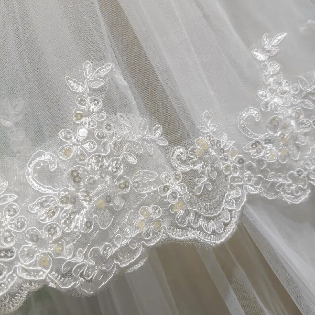 Gownlink's  Radiant Elegance Cathedral White Long 2 Layer Bridal Veil For Christian & Catholic Wedding GLV10