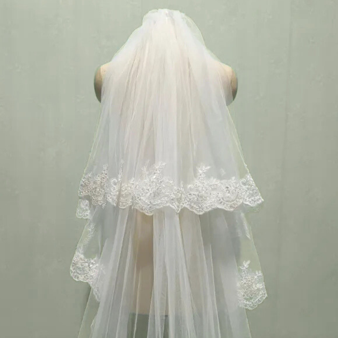 Gownlink's  Radiant Elegance Cathedral White Long 2 Layer Bridal Veil For Christian & Catholic Wedding GLV10