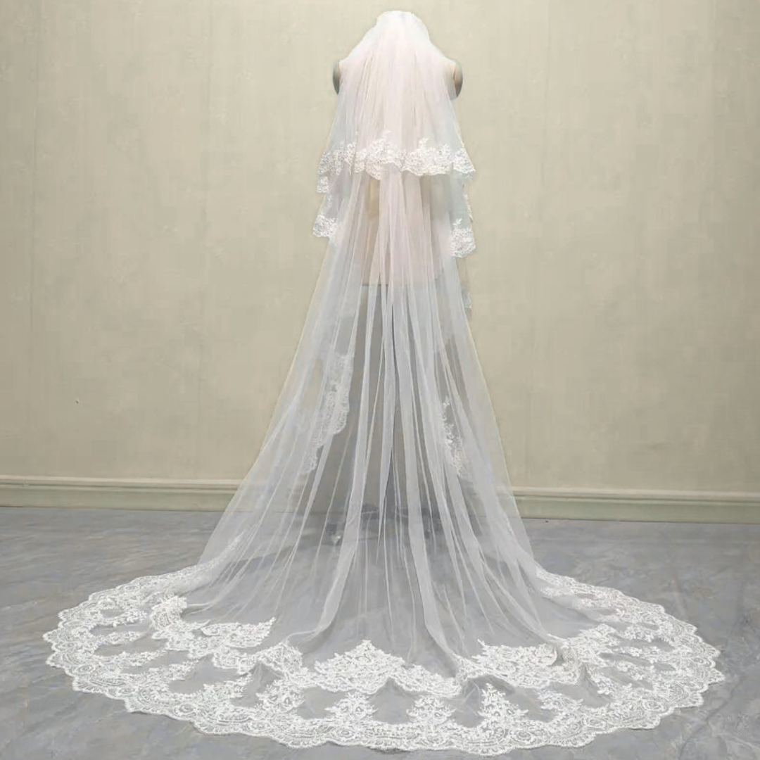 Gownlink's  Radiant Elegance Cathedral White Long 2 Layer Bridal Veil For Christian & Catholic Wedding GLV10