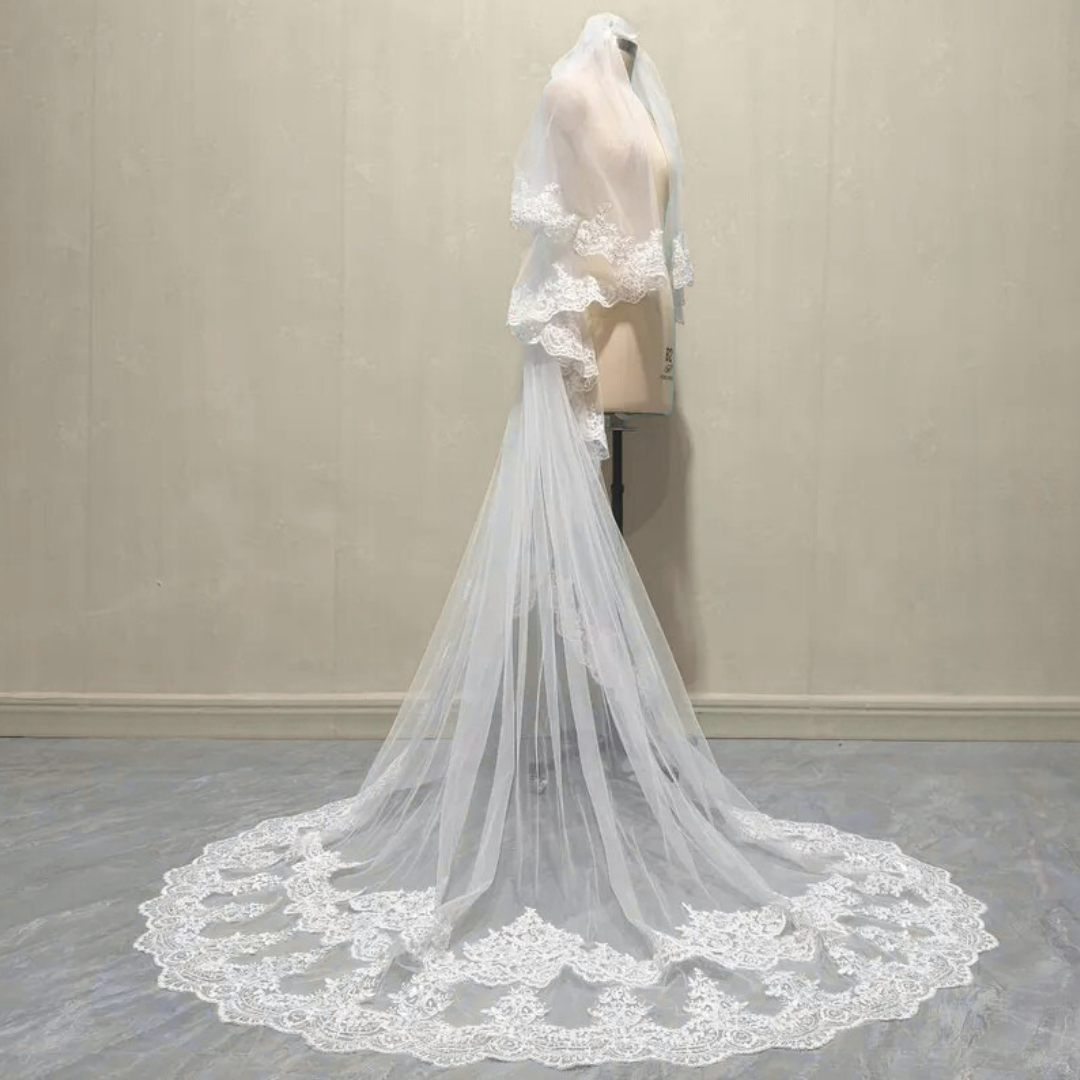 Gownlink's  Radiant Elegance Cathedral White Long 2 Layer Bridal Veil For Christian & Catholic Wedding GLV10