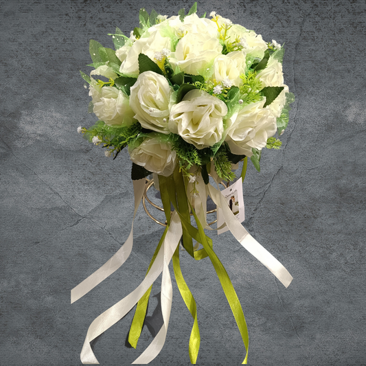GownLink's Heavenly Elegance White Rose Christian Wedding Bouquet B100