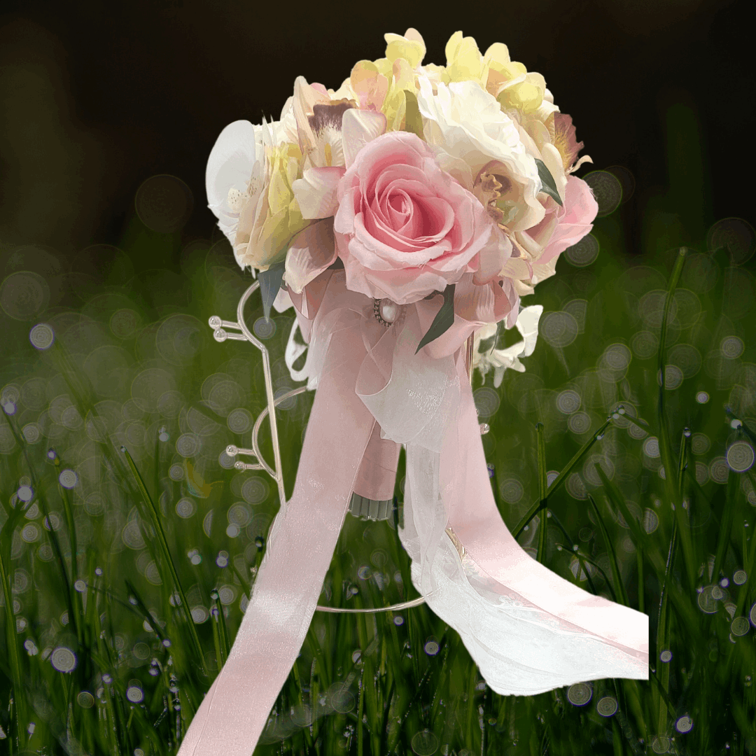 Divine Romance Pink and Cream Long Bridal Bouquet for Christian Brides B120 GownLink