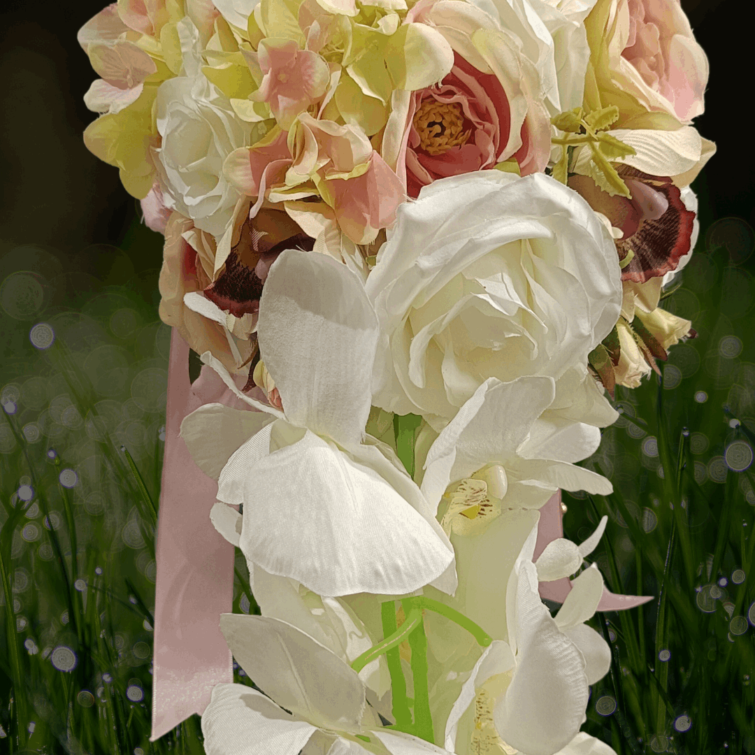 Divine Romance Pink and Cream Long Bridal Bouquet for Christian Brides B120 GownLink