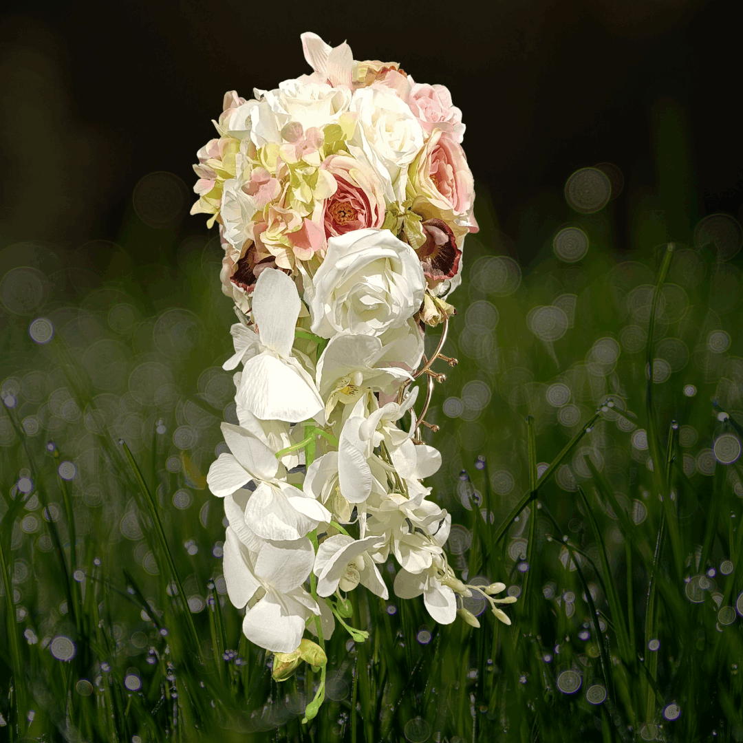 Divine Romance Pink and Cream Long Bridal Bouquet for Christian Brides B120 GownLink