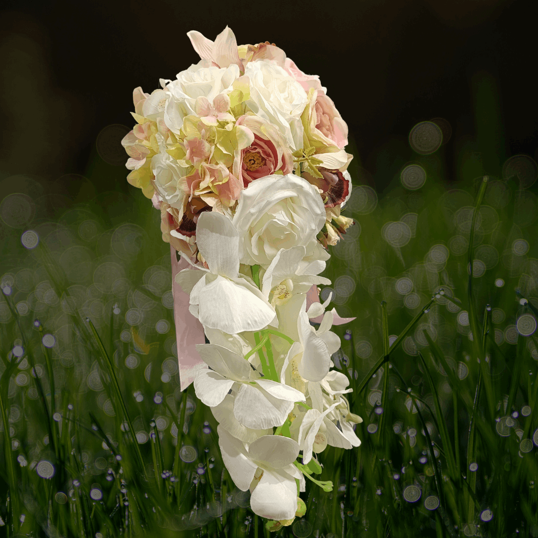 Divine Romance Pink and Cream Long Bridal Bouquet for Christian Brides B120 GownLink