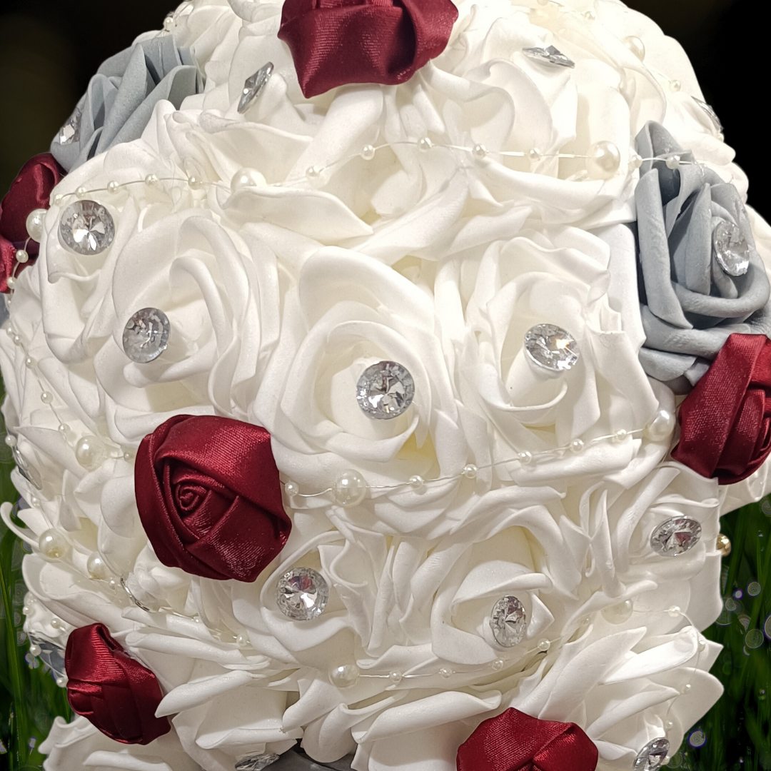 GownLink's Harmony's Grace White and Red Rose Christian Bride Bouquet B121