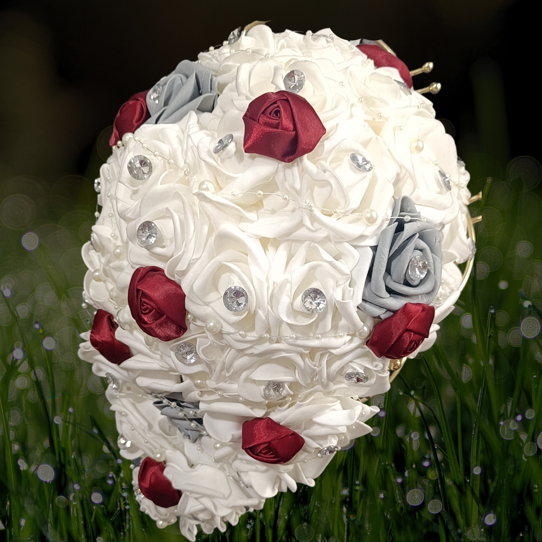 GownLink's Harmony's Grace White and Red Rose Christian Bride Bouquet B121