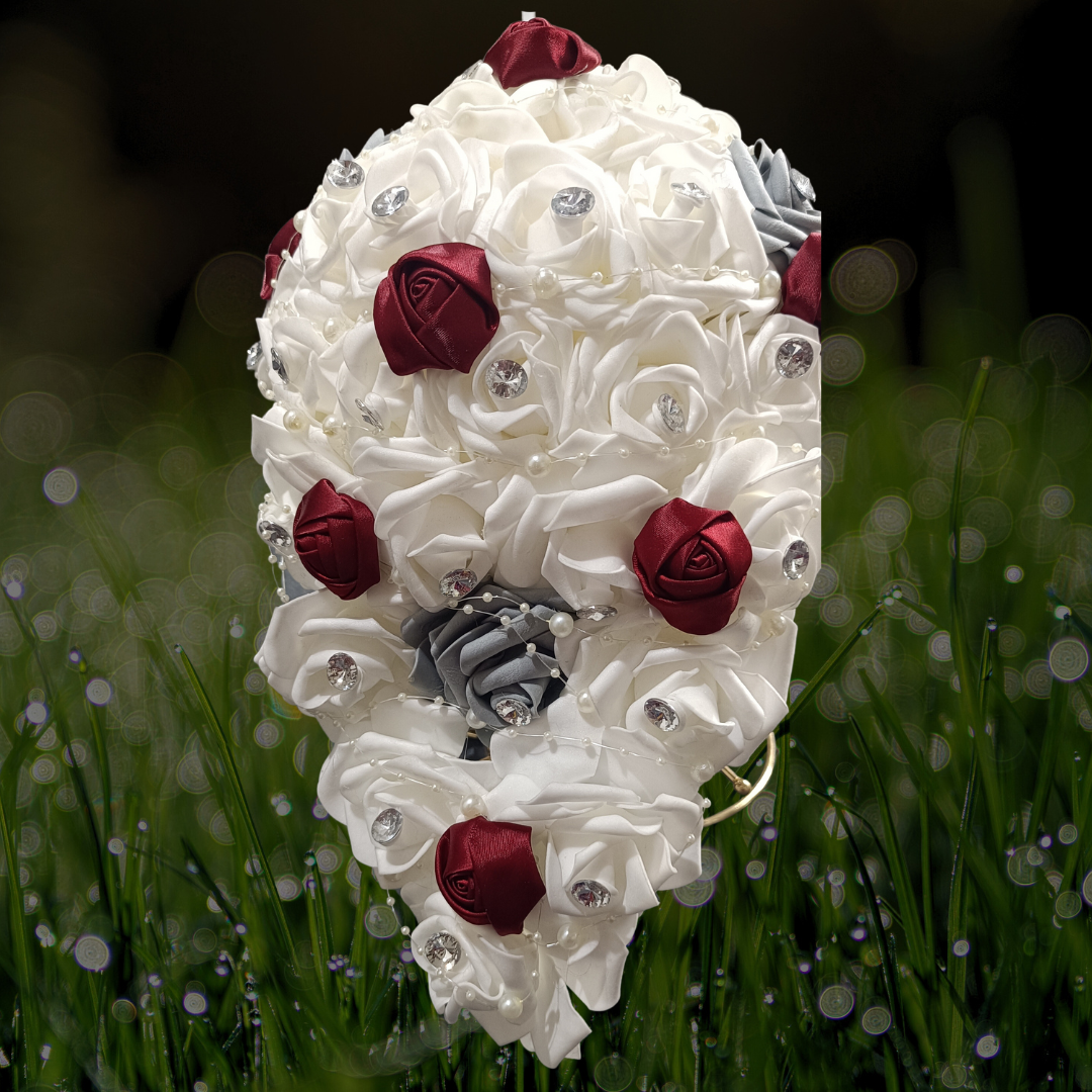 GownLink's Harmony's Grace White and Red Rose Christian Bride Bouquet B121