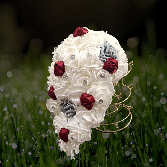 GownLink's Harmony's Grace White and Red Rose Christian Bride Bouquet B121