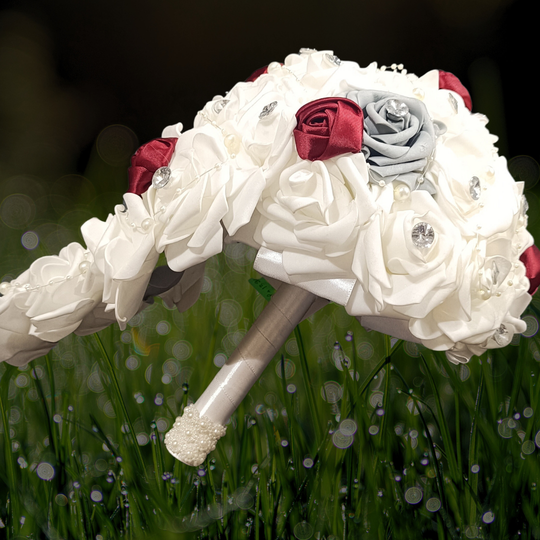 GownLink's Harmony's Grace White and Red Rose Christian Bride Bouquet B121