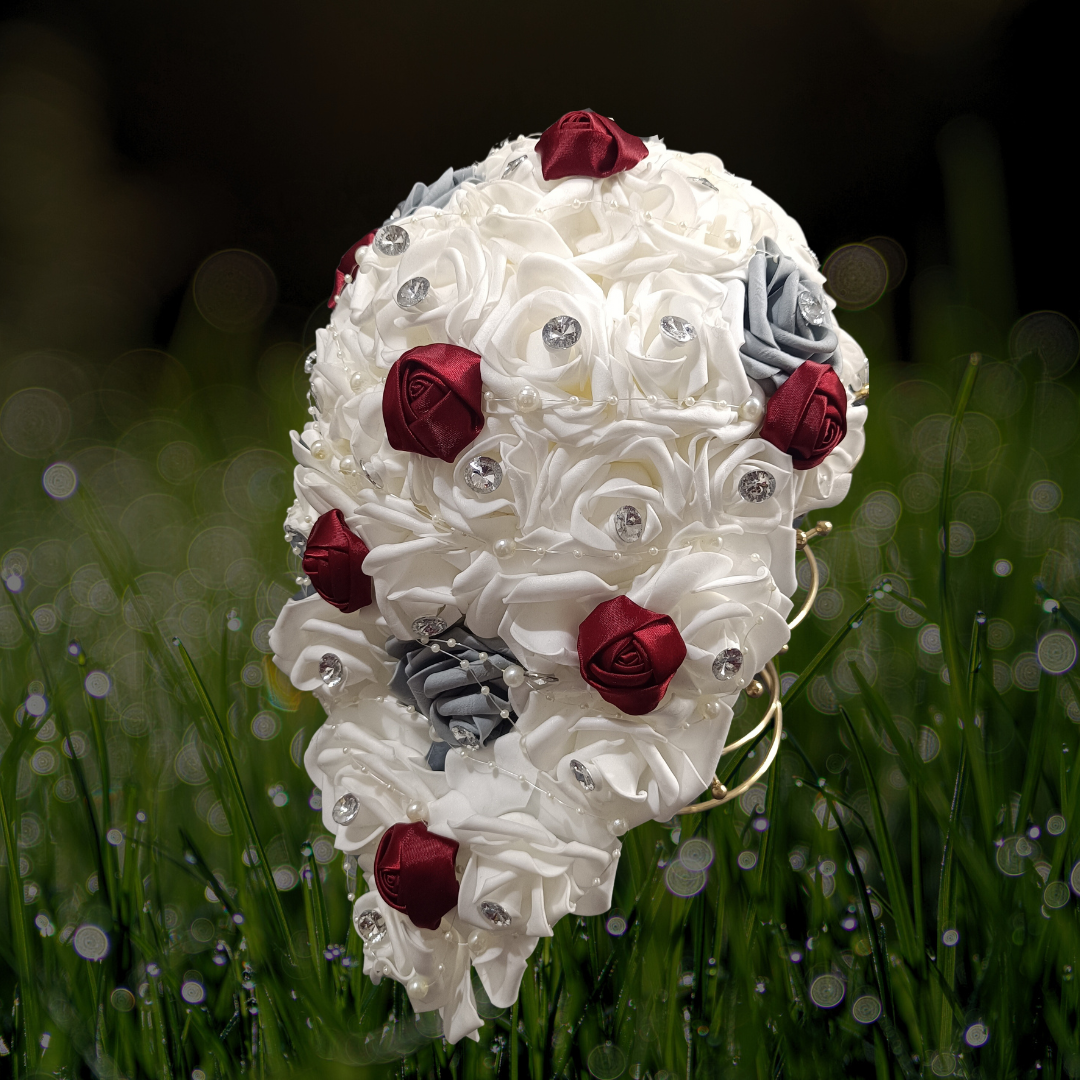 GownLink's Harmony's Grace White and Red Rose Christian Bride Bouquet B121