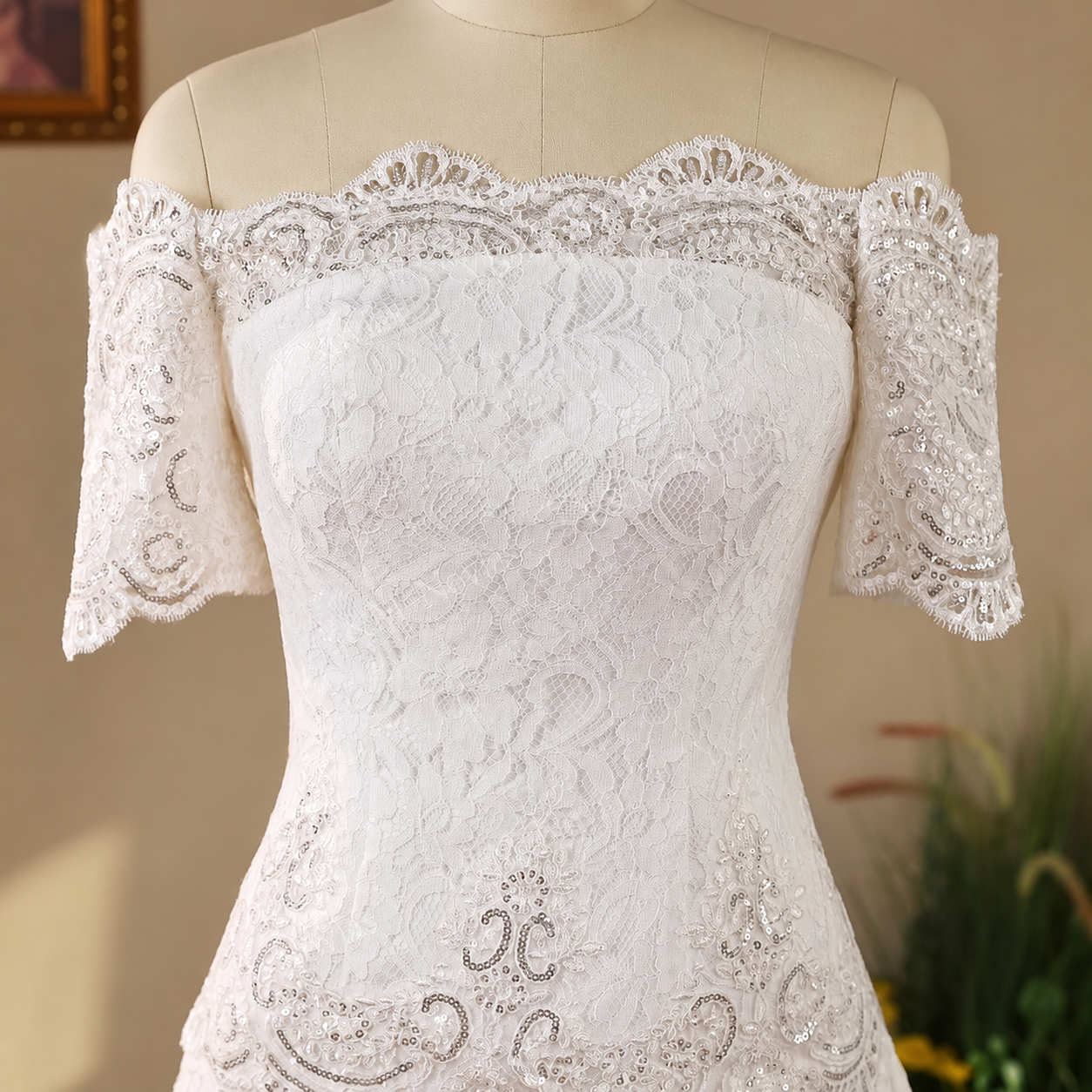 GownLink Mermaid Wedding Gown with Sleeves Christian & Catholic A- Line Bridal Dress for Church Ceremony GL8646T