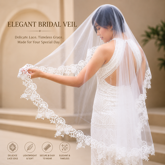 Back view of Cathedral Bridal Veil showing full length and drape — GownLink GLCP2