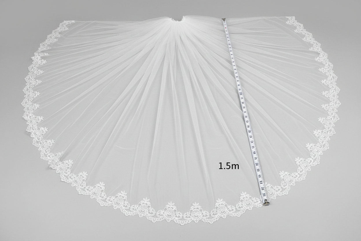 Cathedral bridal veil with floral lace edge for classic bridal look