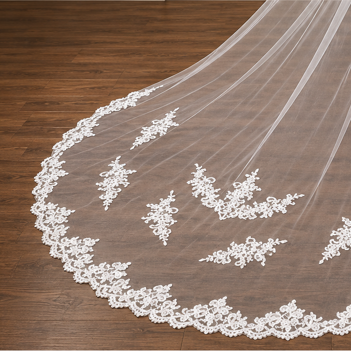 Side view of Cathedral Bridal Veil with comb attachment visible — GownLink GLVP21