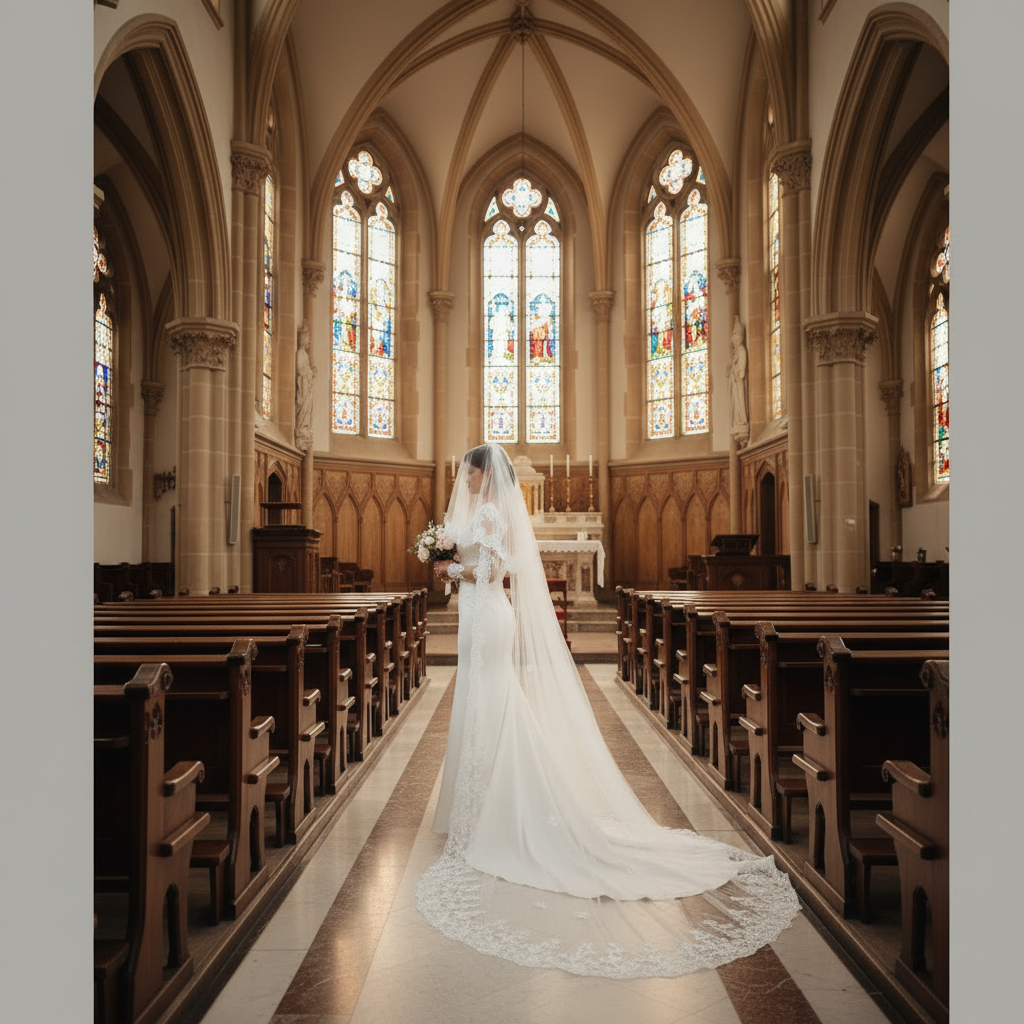 Close-up of lace edge detail on Cathedral Bridal Veil — GownLink GLVHM4
