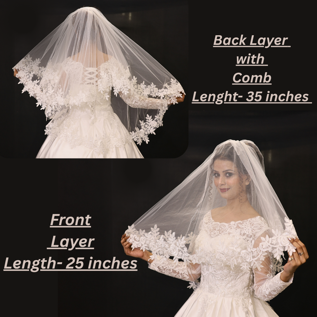 Close-up of lace edge detail on Cathedral Bridal Veil — GownLink GLV13