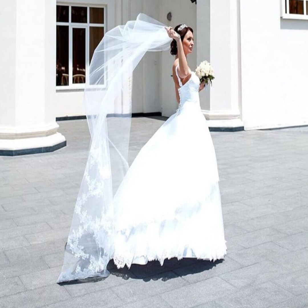 White wedding veil with comb, and blusher designed for Christian and Catholic brides