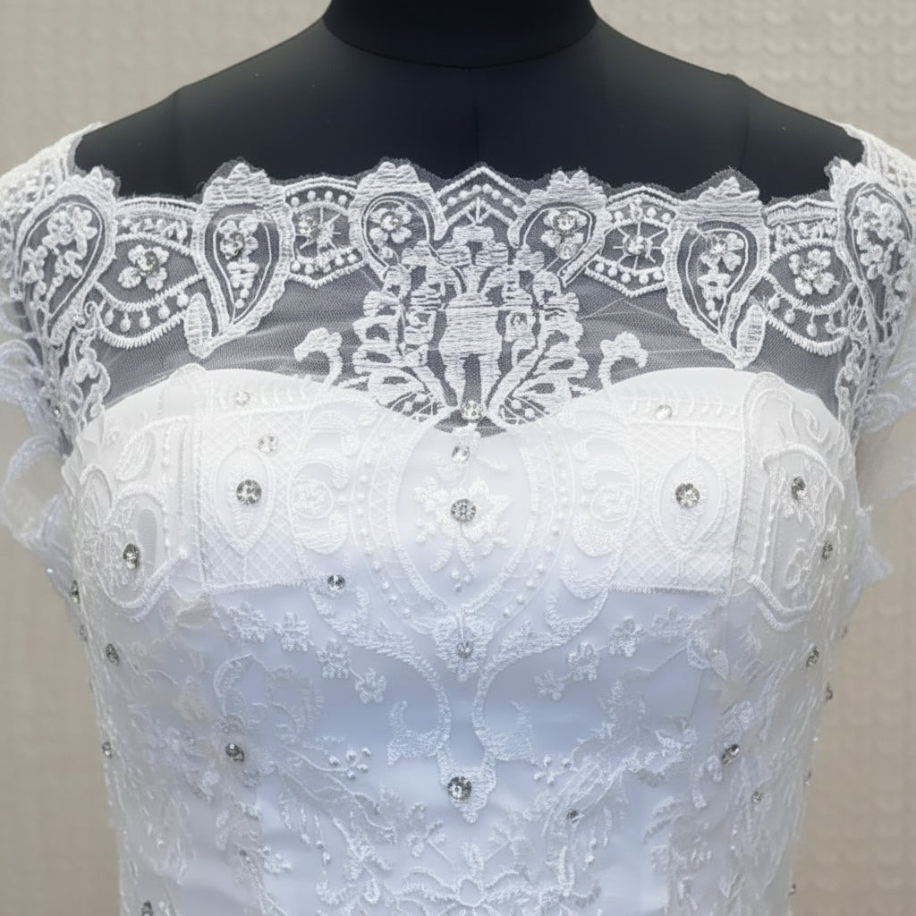 Gownlink Elegant White Mermaid Bridal Wedding Dress with Train for Christian Church Bride GLD-950