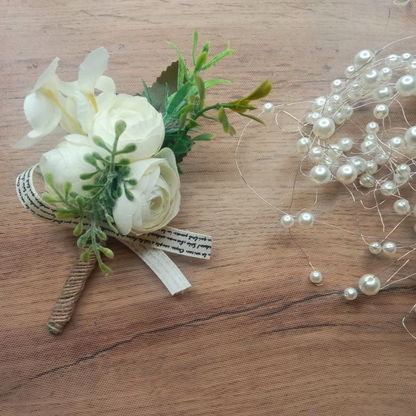 White peony corsage for groom Greenery wedding boutonnière Kunda 