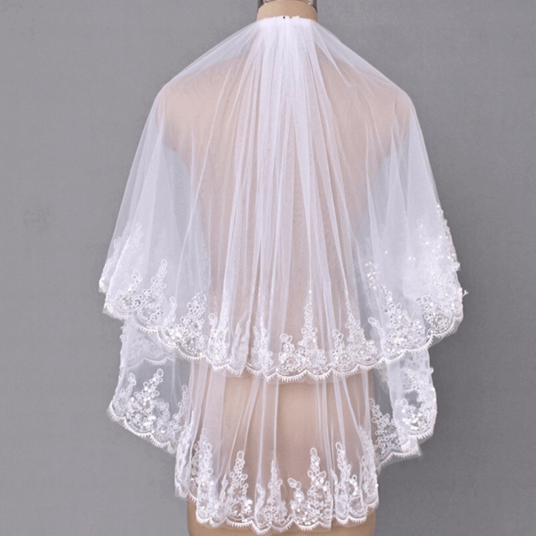 Elegant white lace church wedding veil with attached comb
