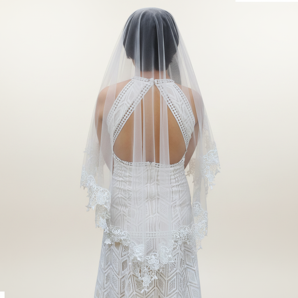 Close-up of lace edge detail on Cathedral Bridal Veil — GownLink GLCP2