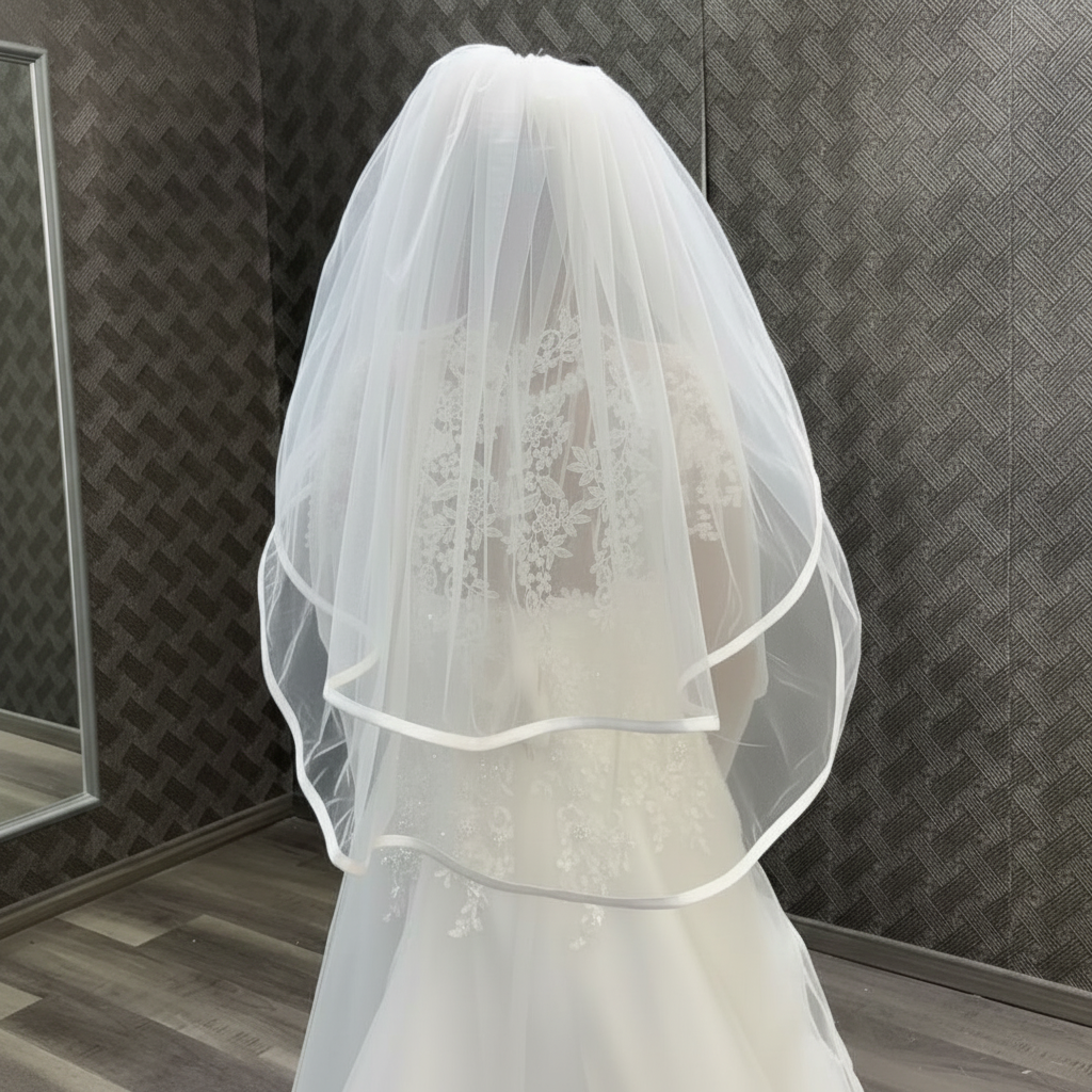 Soft tulle bridal veil with satin edge for Christian and Catholic brides