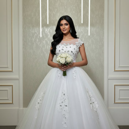 GownLink Stunning White Catholic Wedding Train Gown with Beaded Lace GLHMD16050083T