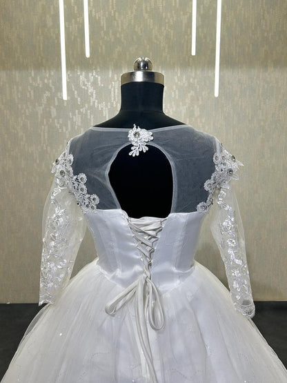 GownLink Stunning White Catholic Wedding Train Gown with Beaded Lace GLHMD16050083T