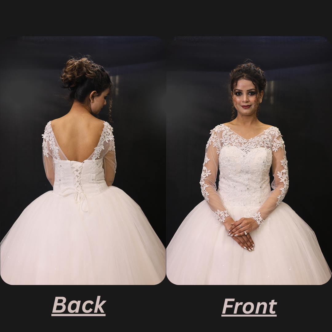 Church-ready Christian wedding dress with lace sleeves and sophisticated style