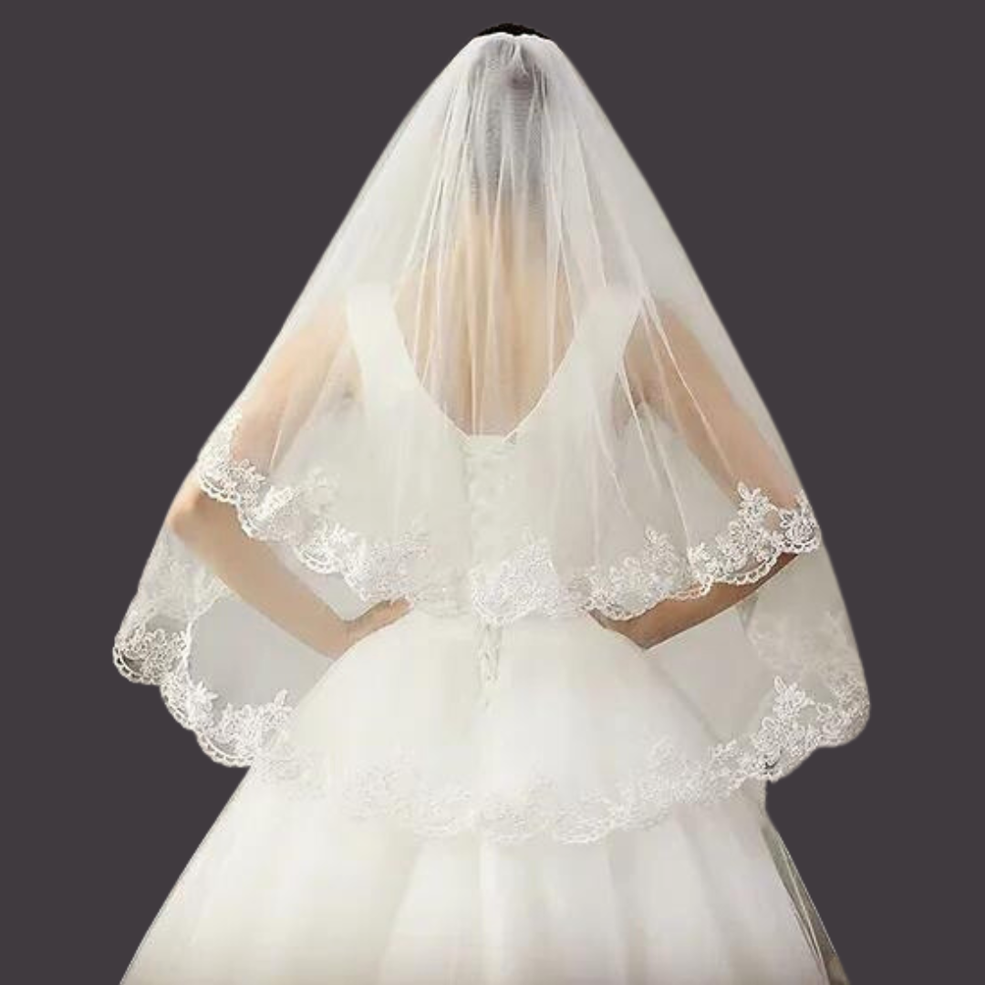 GownLink short white lace bridal veil for Christian and Catholic weddings