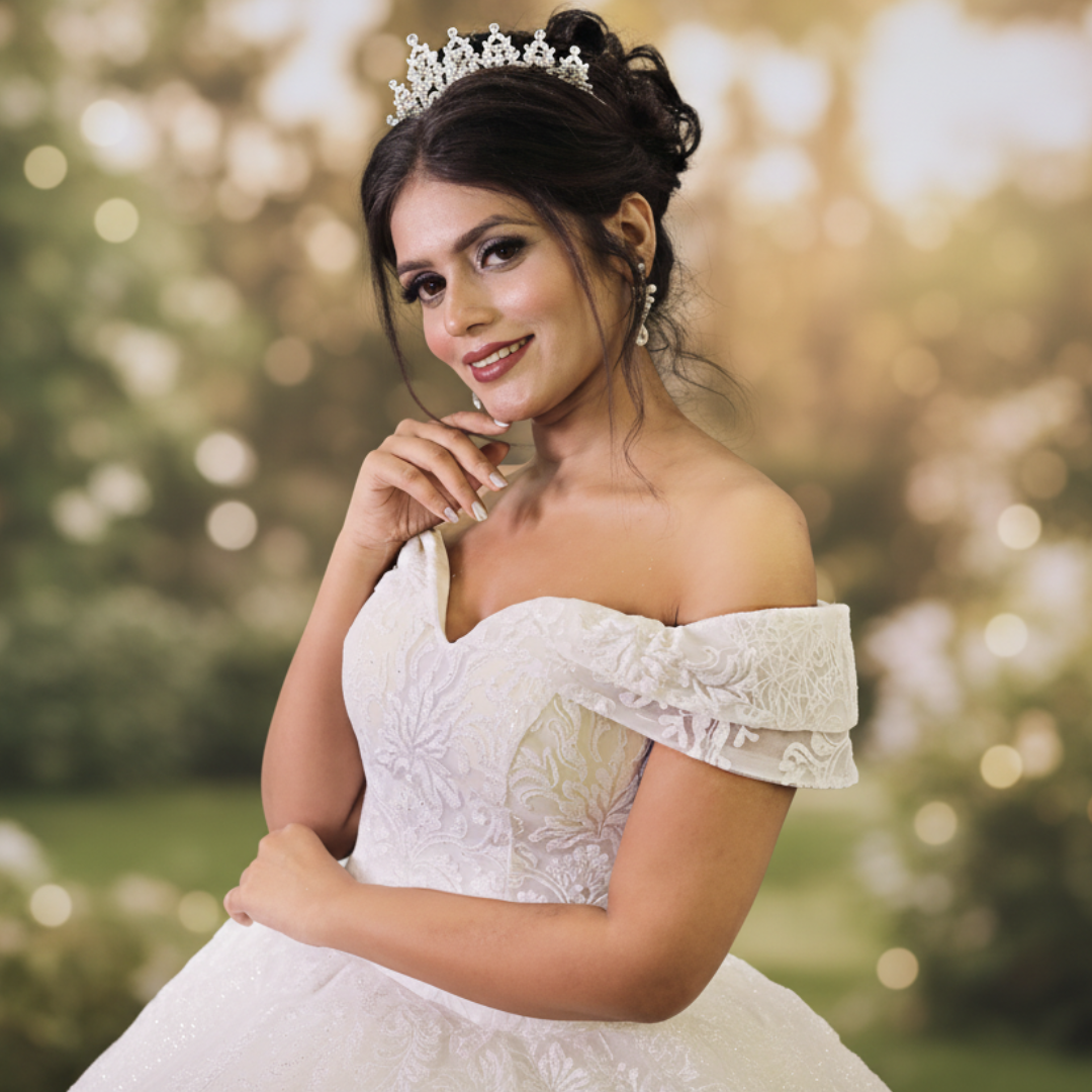 Hem and train lace detail on White Bridal Gown Sparkle with — GownLink GLGT1088T