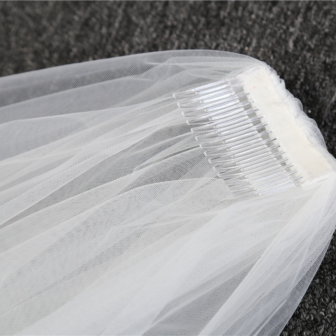 "Enchanted Elegance White Veil with comb for Christian and Catholic Wedding Enchantment."