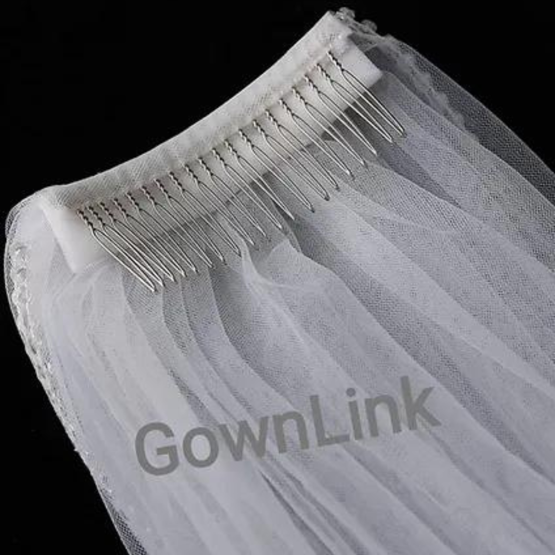 Close-up of lace edge detail on Cathedral Bridal Veil — GownLink GLVP21