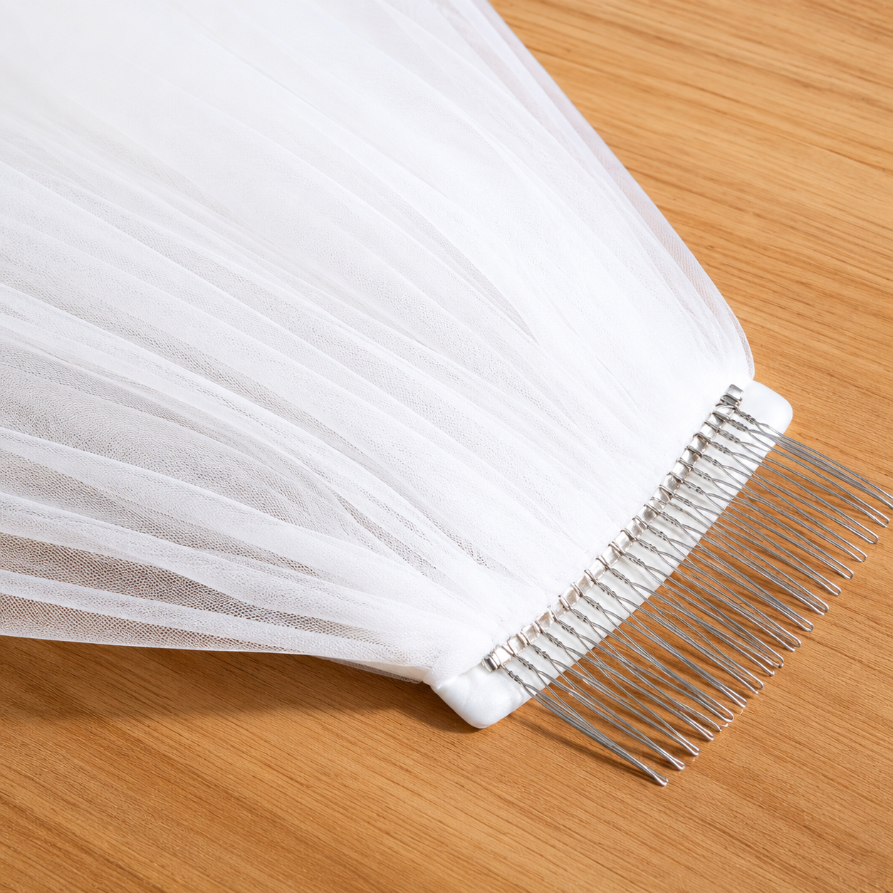 Side view of Long Bridal Veil with comb attachment visible — GownLink C15V