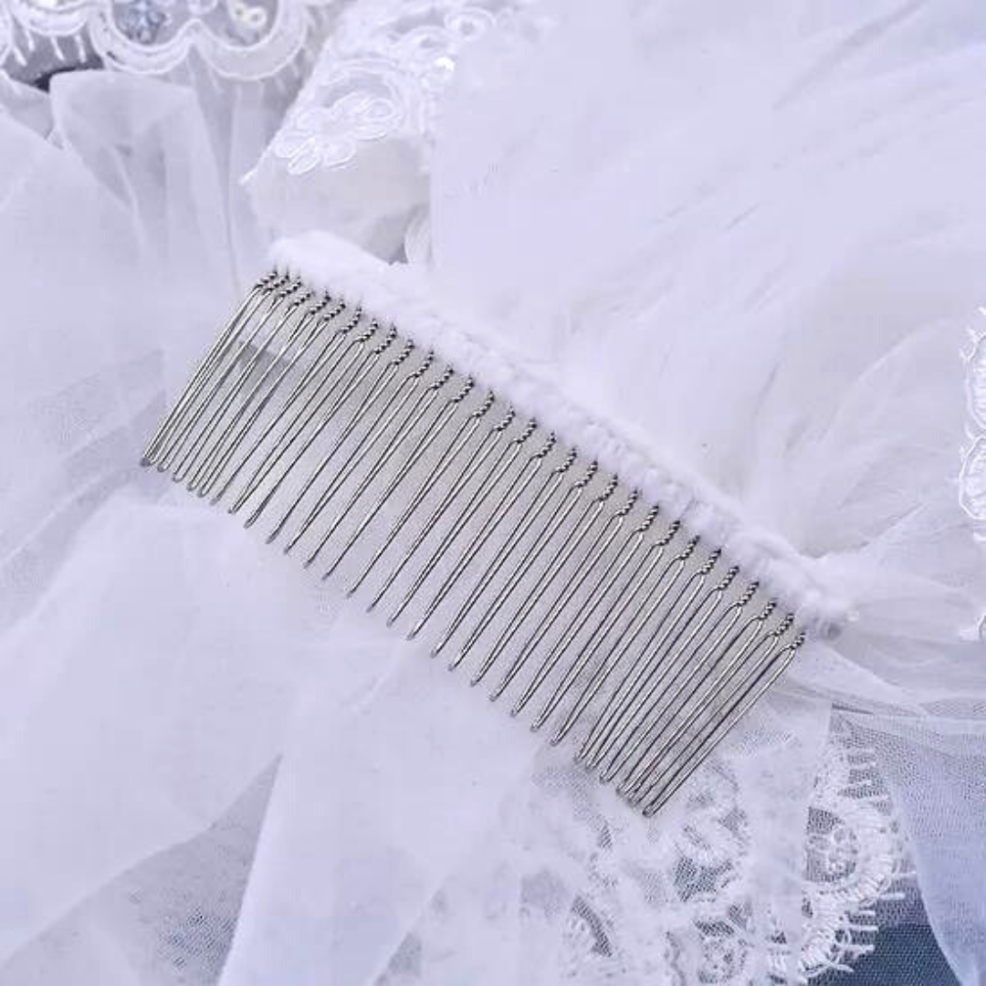 Back view of Cathedral Bridal Veil showing full length and drape — GownLink GLVD30