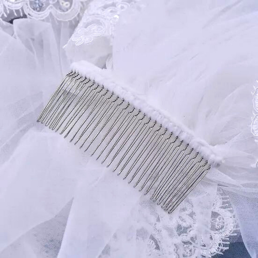 Back view of Cathedral Bridal Veil showing full length and drape — GownLink GLVD30