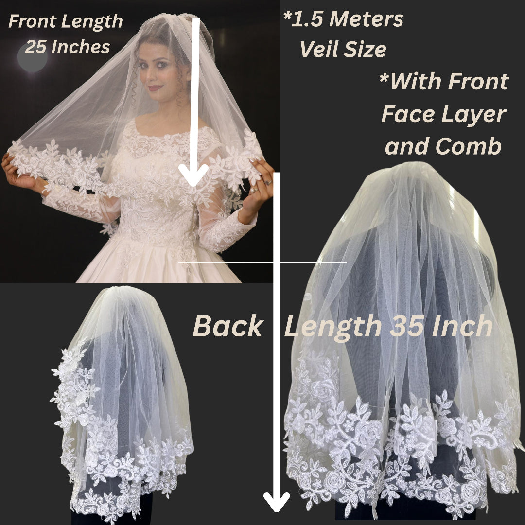 Back view of Cathedral Bridal Veil showing full length and drape — GownLink GLV13