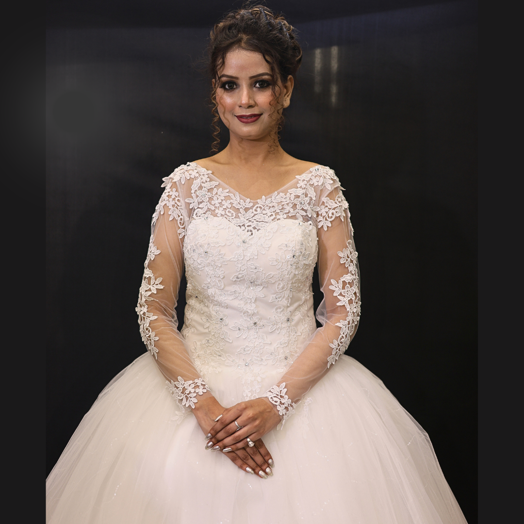 Elegant church bridal fashion featuring a timeless Christian wedding gown